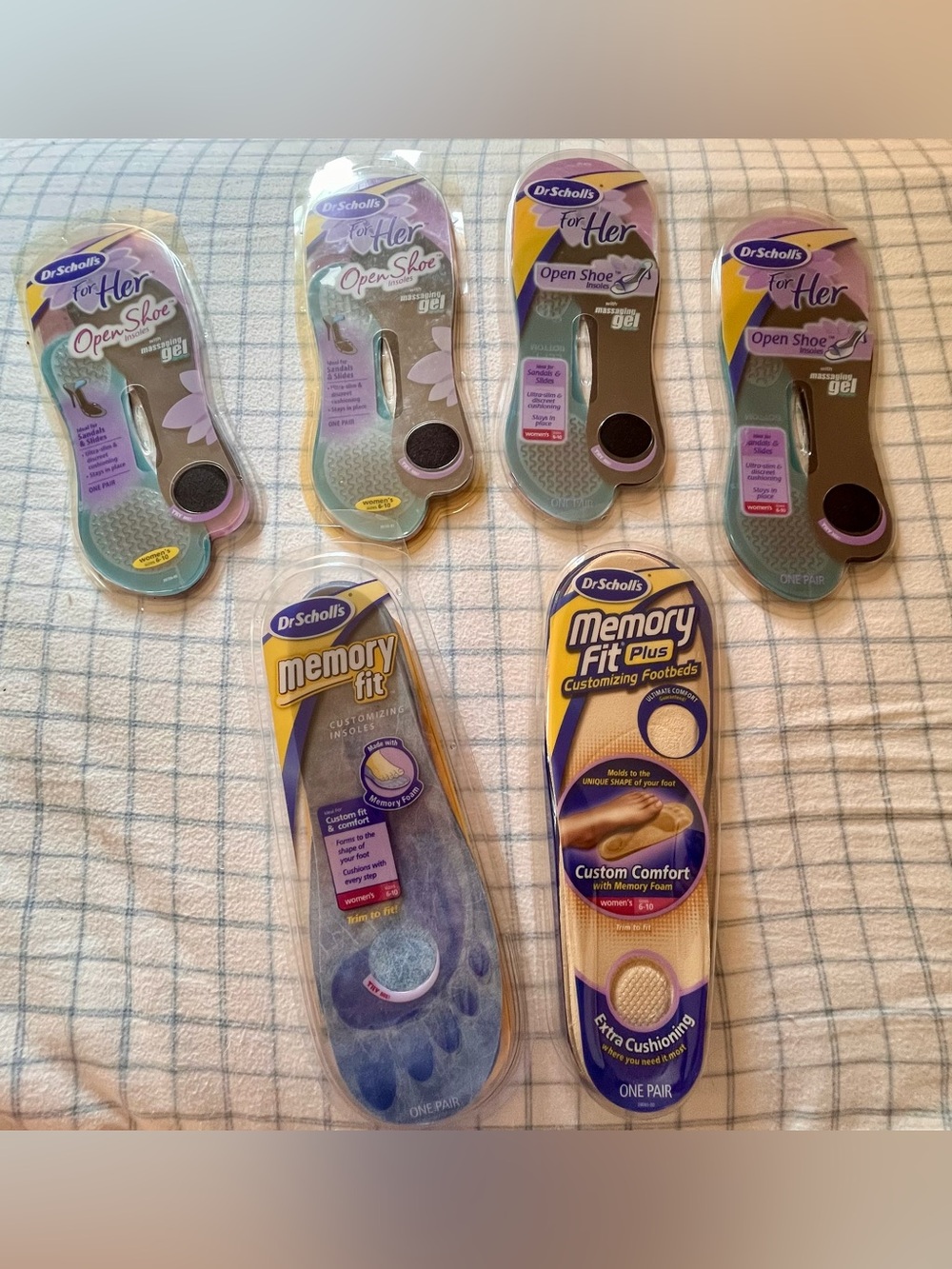 Dr. Scholl’s Women’s Insoles Size 6-10 NIP Lot of 6 Memory Fit Open Shoe Gel